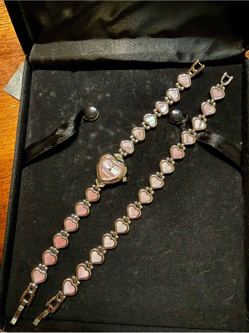 Women's Pink Mother Of Pearl Heart Link Bracelet Watch - Brand